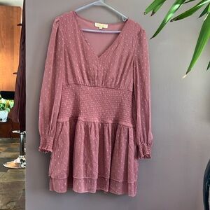 Short pink dress. Long sleeve. Rebellion brand, size medium.